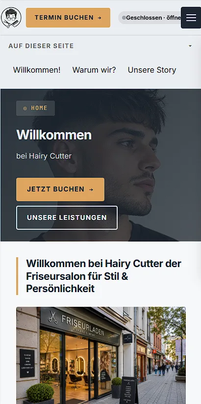 Demo-Website einer Arztpraxis auf dem Smartphone: Terminanfrage, Leistungen und Kontakt untereinander